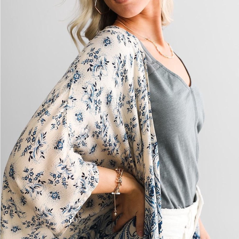 💎Angie Metallic Floral Kimono Women’s Large Glacier Blue🌙 - Picture 4 of 8